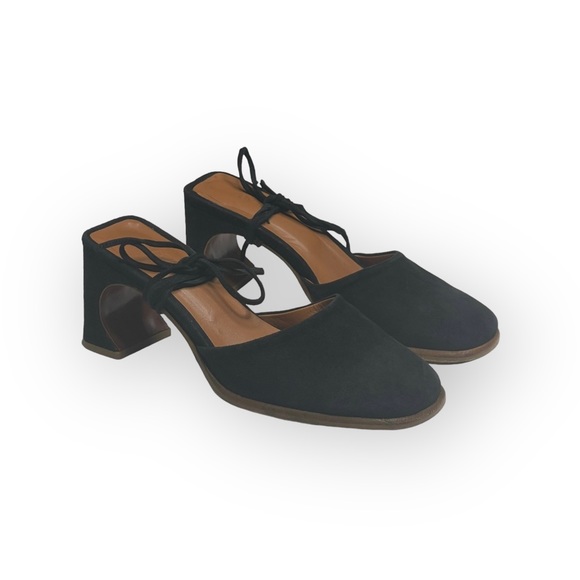 By Far 𖤐 Iris Ankle Wrap Heeled Mules Sandals 𖤐 Black Suede 𖤐 36 𖤐 Handmade - Picture 12 of 16